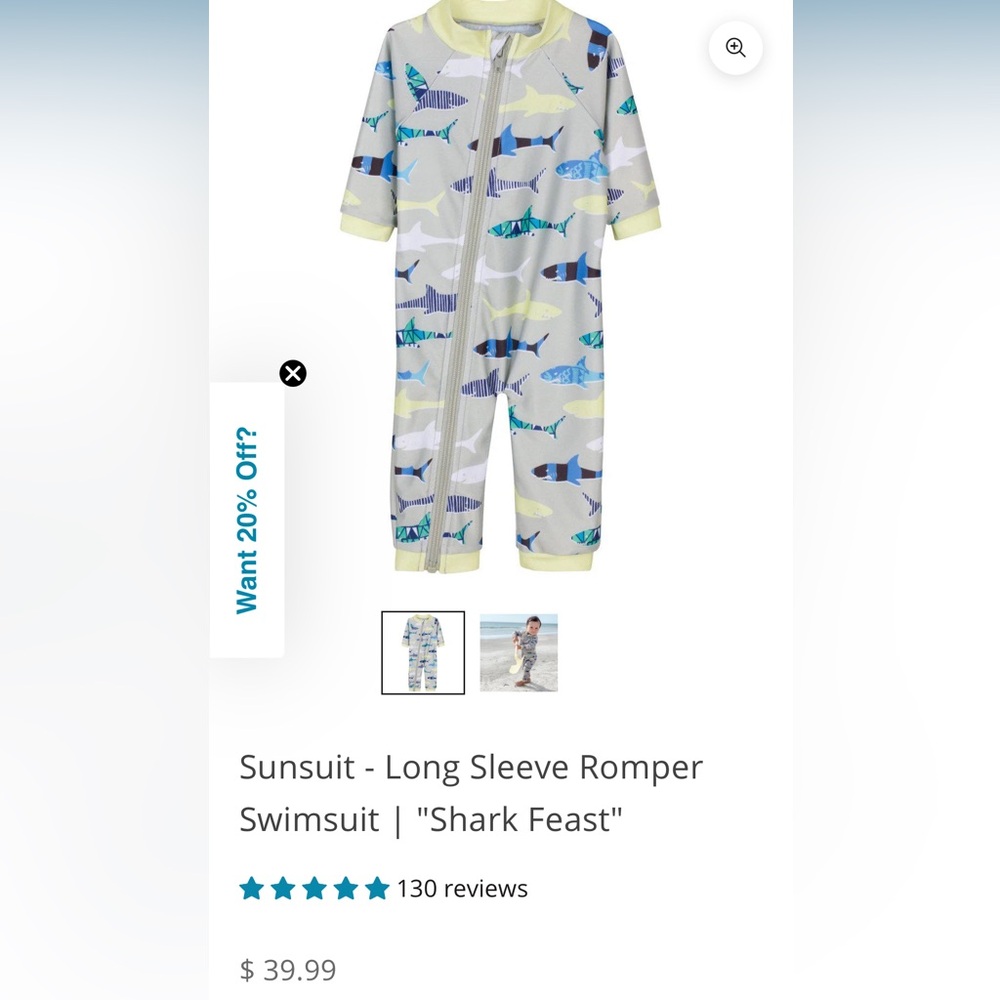 SwimZip Shark Feast Swimsuit Romper (0-6)